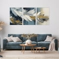 thumbnail image 4 of Picture of white leaf with strokes of gold and blue floral colorful wall art set of 3 12x16inch each panel canvas stretched on wood frame, 4 of 7