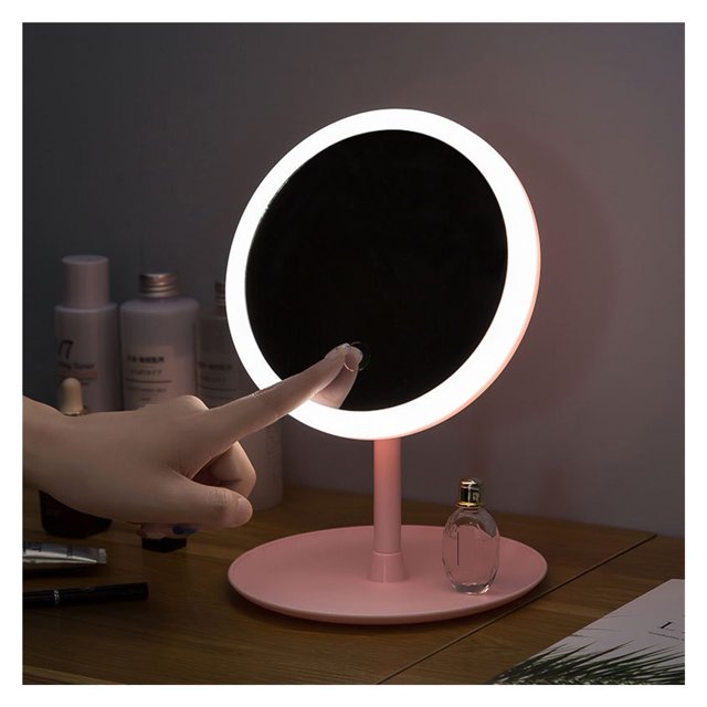 Desktop Vanity Mirror With Led Light, Pink Student Dormitory Table Makeup Mirror Ring Shape ,Widely Use