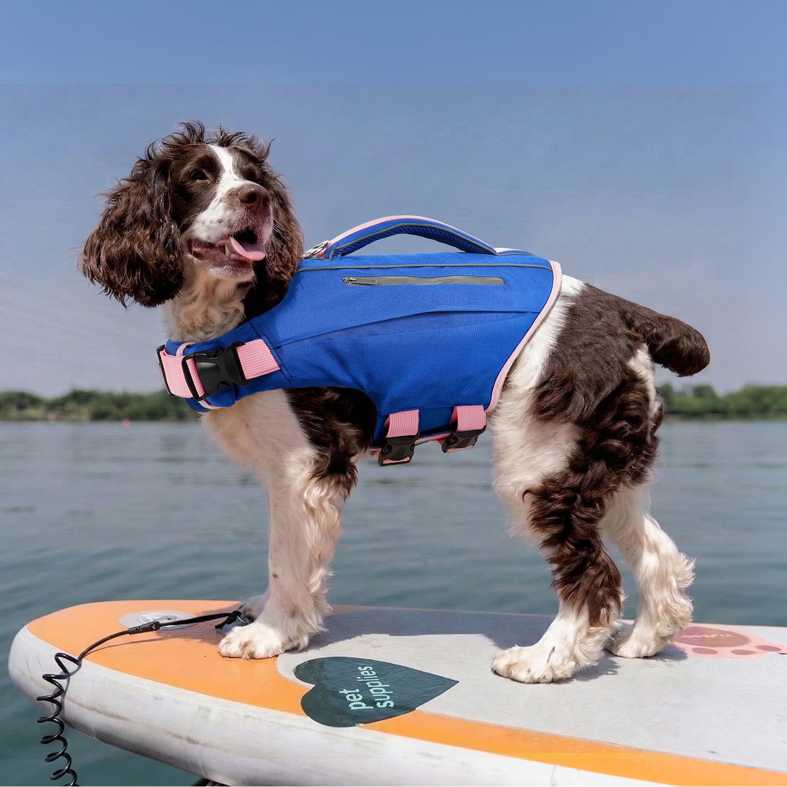 Kuoser Dog Life Jacket, High Flotation Dog Life Vest with Rescue Handle for Swimming Boating, Reflective Pet Safety Life Preserver for Small Medium Large Dogs, Blue, L