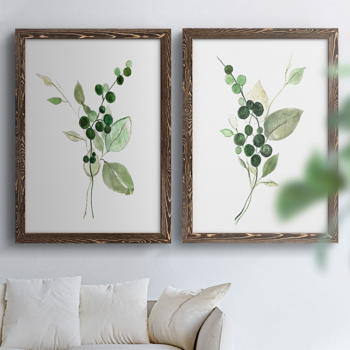 Sprigs in Green I - Premium Framed Canvas 2 Piece Set - Ready to Hang