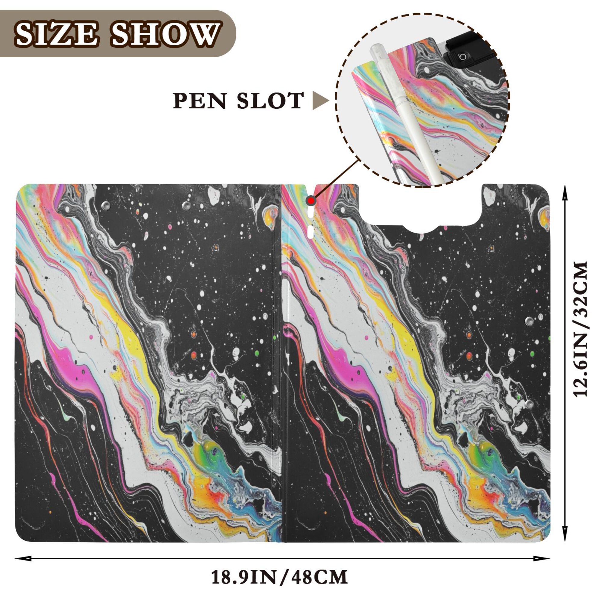 FORMRS A4 Clipboard Folder with Pen Holder Horizontal Foldable School Office Binder, Colorful White