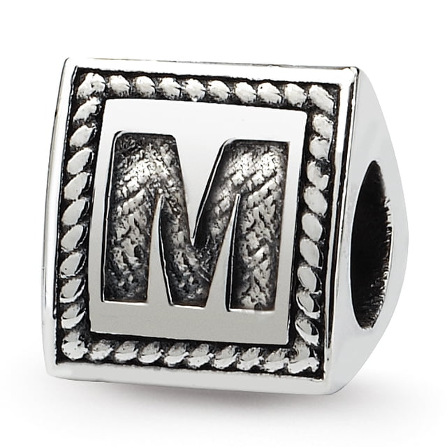 925 Sterling Silver Charm For Bracelet Letter M Triangle Block Bead Alphabet