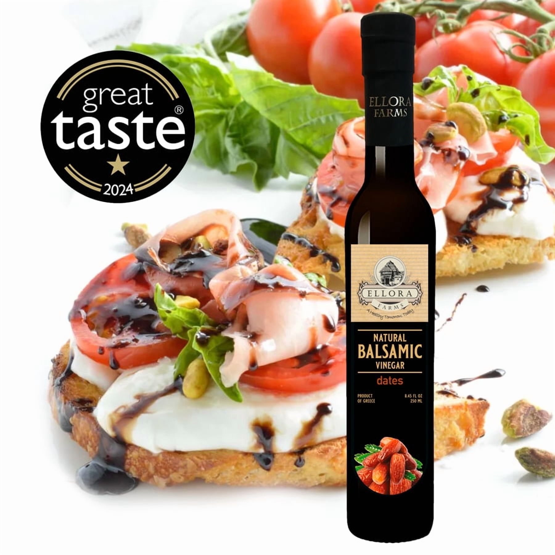 Ellora Farms Fresh Dates Infused Thick Balsamic Vinegar, No-Added Sugar, No-Preservatives, 8.45 oz Glass Bottle