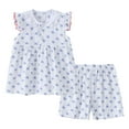thumbnail image 2 of BLTIBY 1-5 Years Toddler Baby Girls 2 Piece Outfits Summer Printed Flying Sleeve Tops Shorts Sets Casual Round Neck Fashion Home Suits Blue2-3 Years, 2 of 9