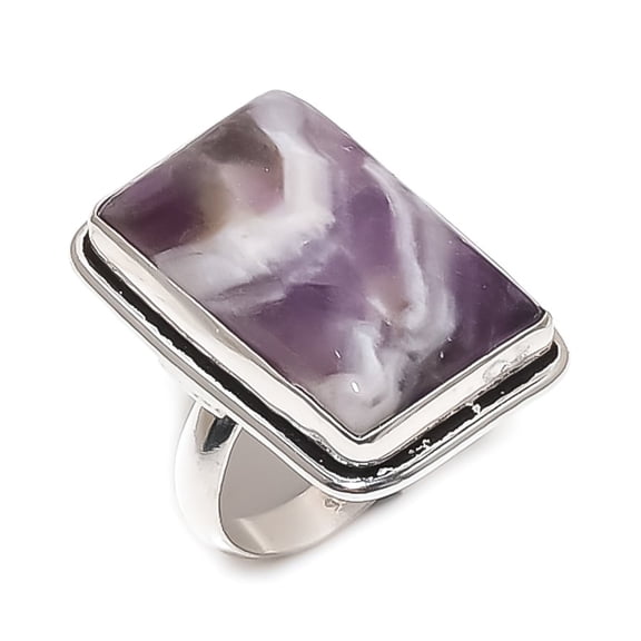 Natural Chevron Amethyst Gemstone 925 Sterling Silver Jewelry Ring Size 7.5