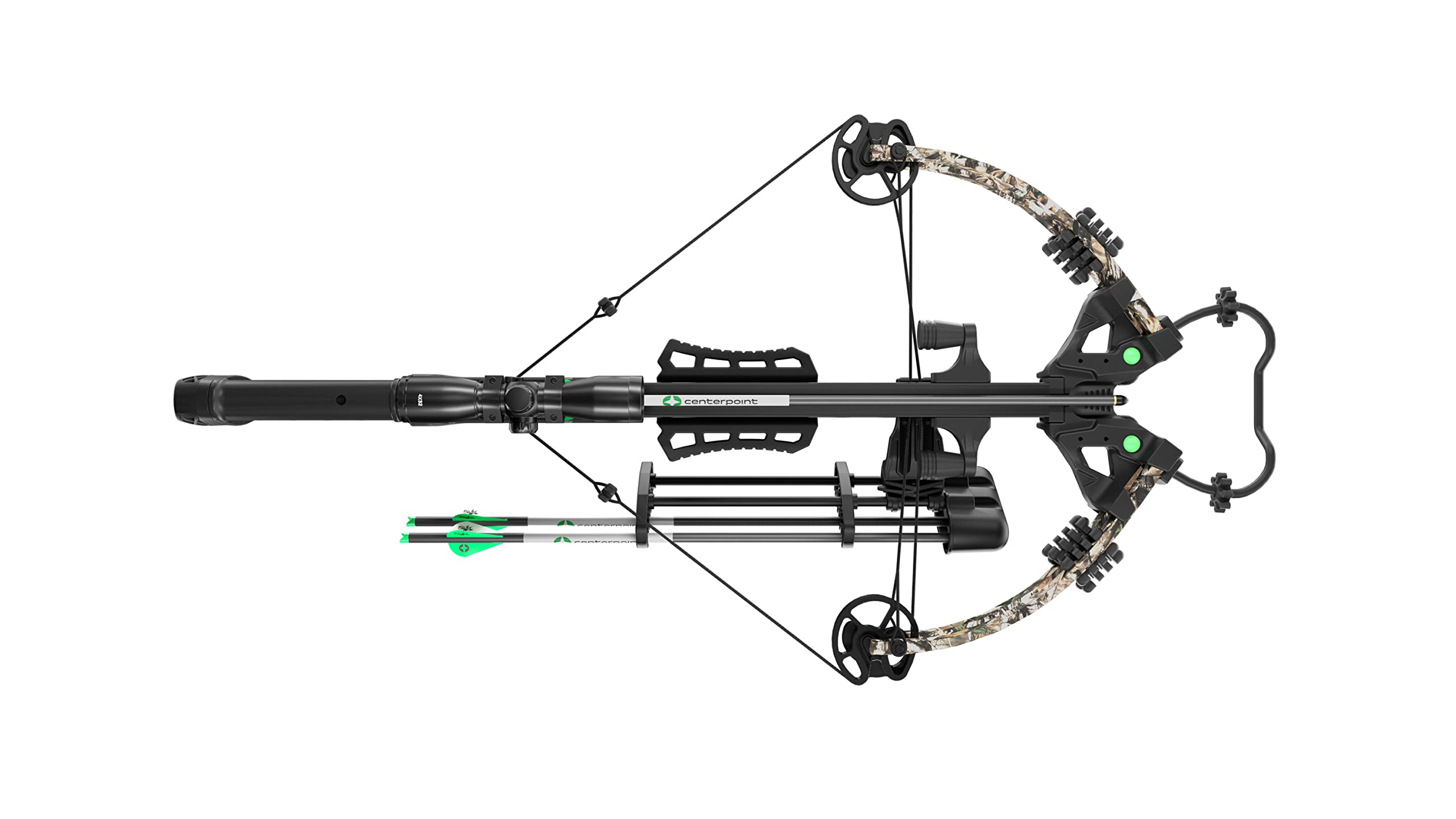 CenterPoint Sniper Elite 385 FPS Crossbow with 4x32mm Scope with Detachable Quiver, (Black/Camo)