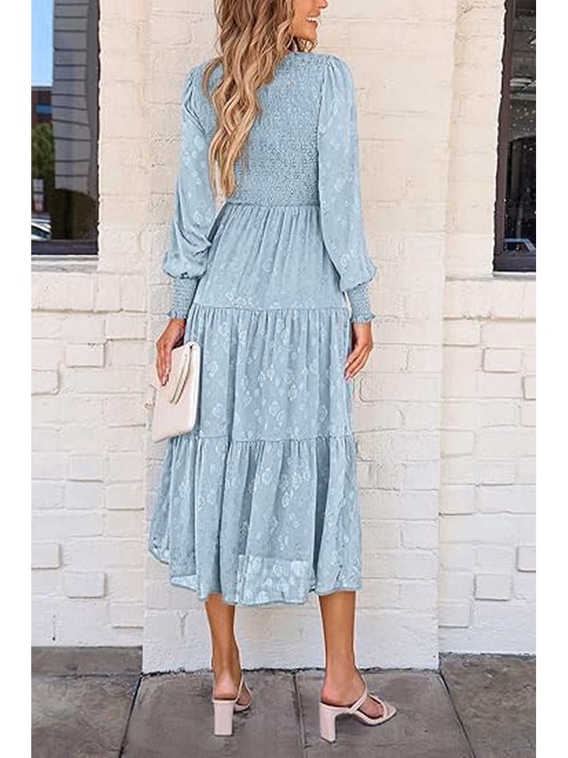 PRETTYGARDEN Women's Fall Spring Midi Dress Long Sleeve Floral Smocked  Elegant Wedding Guest Long Flowy Dresses with Pockets - Walmart.com