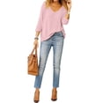 thumbnail image 3 of Nlife Women 3/4 Sleeve V Neck Solid Color Top, 3 of 3