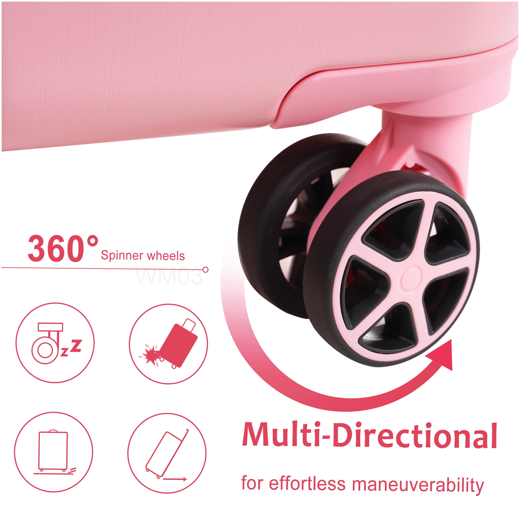 Pink Lightweight ABS Suitcase Set of 3, 20/24/28 Inch Hardshell Luggage with 8 Spinner Wheels