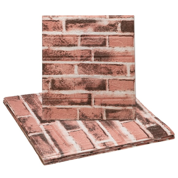 Uxcell 10pcs 3D Wall Panels Peel and Stick, Waterproof Wall Panel Backsplash, 13.8"x15.2" Brick Design Wallpaper XPE Shower Tiles for Bathroom, Kitchen, Living, Red