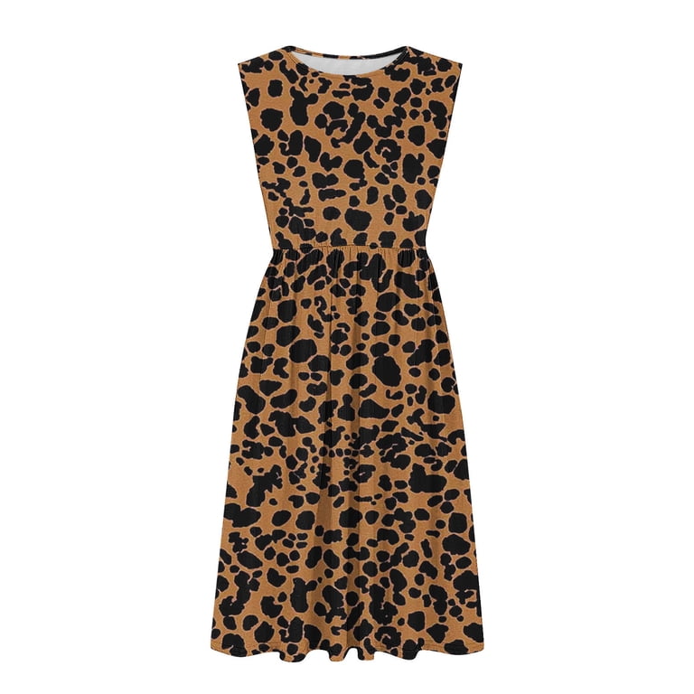 SOOMLON Leopard Print Dress for Women Plus Size Cheetah Tank Dress Sleeveless Maxi Sundress Casual Outfits with Pockets