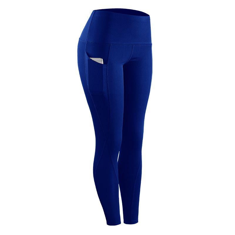 Women Yoga Pants with Pockets, High Waisted Solid Stretch Compression  Sportswear Casual Running Jogging Leggings Trousers, Blue, 3XL