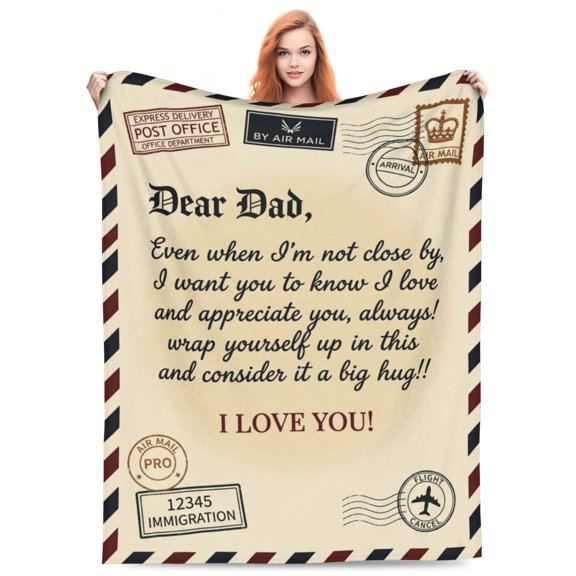 Gift for Dad Blanket, Super Soft Flannel Throw, Dear Dad Design, Father's Day Birthday Christmas Gift from Daughter or Son, Bed Couch 50x40