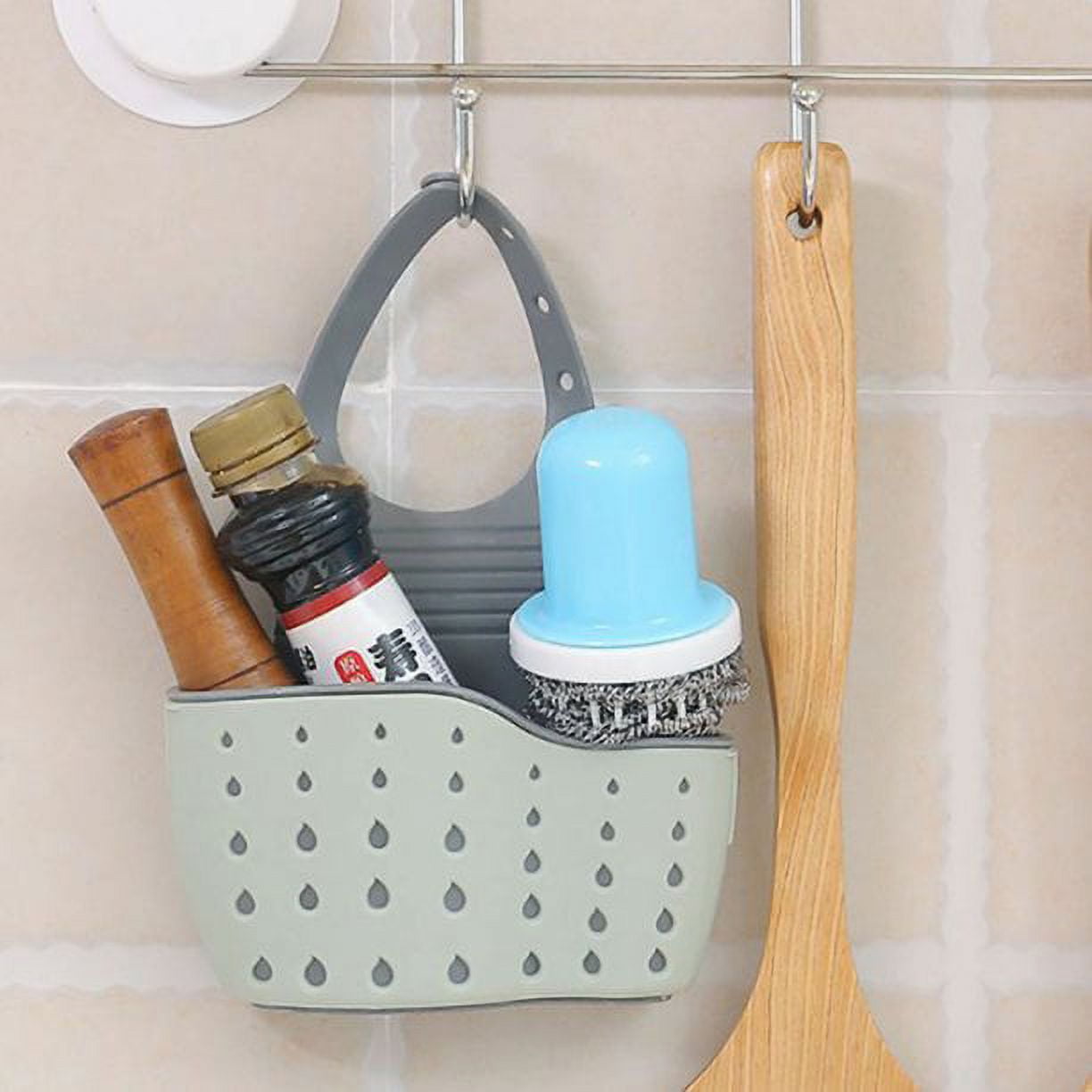 Kitchen Hanging Sponge Holder Adjustable Rubber Sink Caddy Organizer Dishwashing Liquid Drainer Brush Rack Draining Basket Walmart