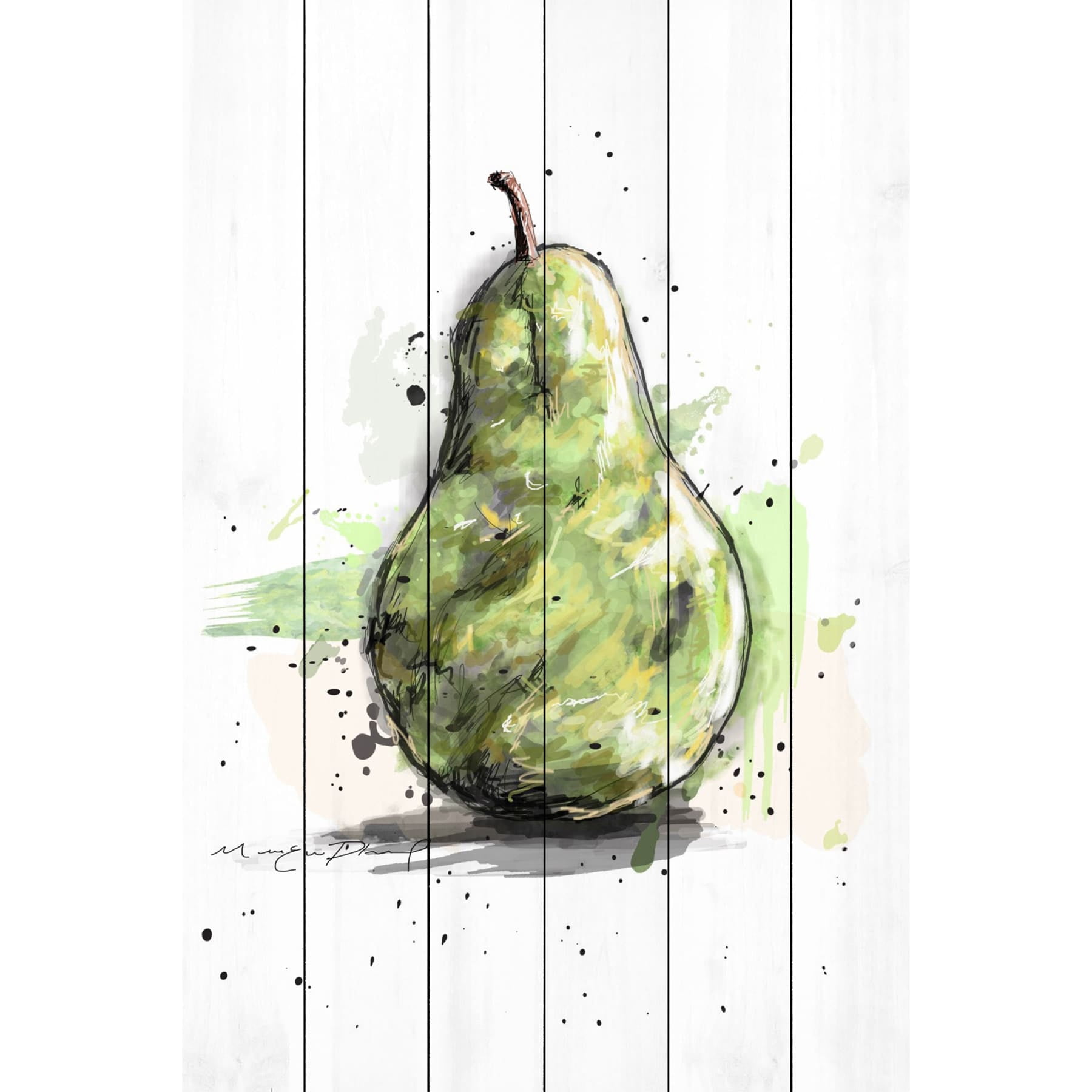 Marmont Hill "Poire Verte 3" by Marie-Eve Pharand Painting Print on White Wood