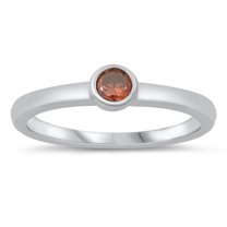 CHOOSE YOUR COLOR Simulated Garnet Circle Ring .925 Sterling Silver Band Red CZ Female Size 3