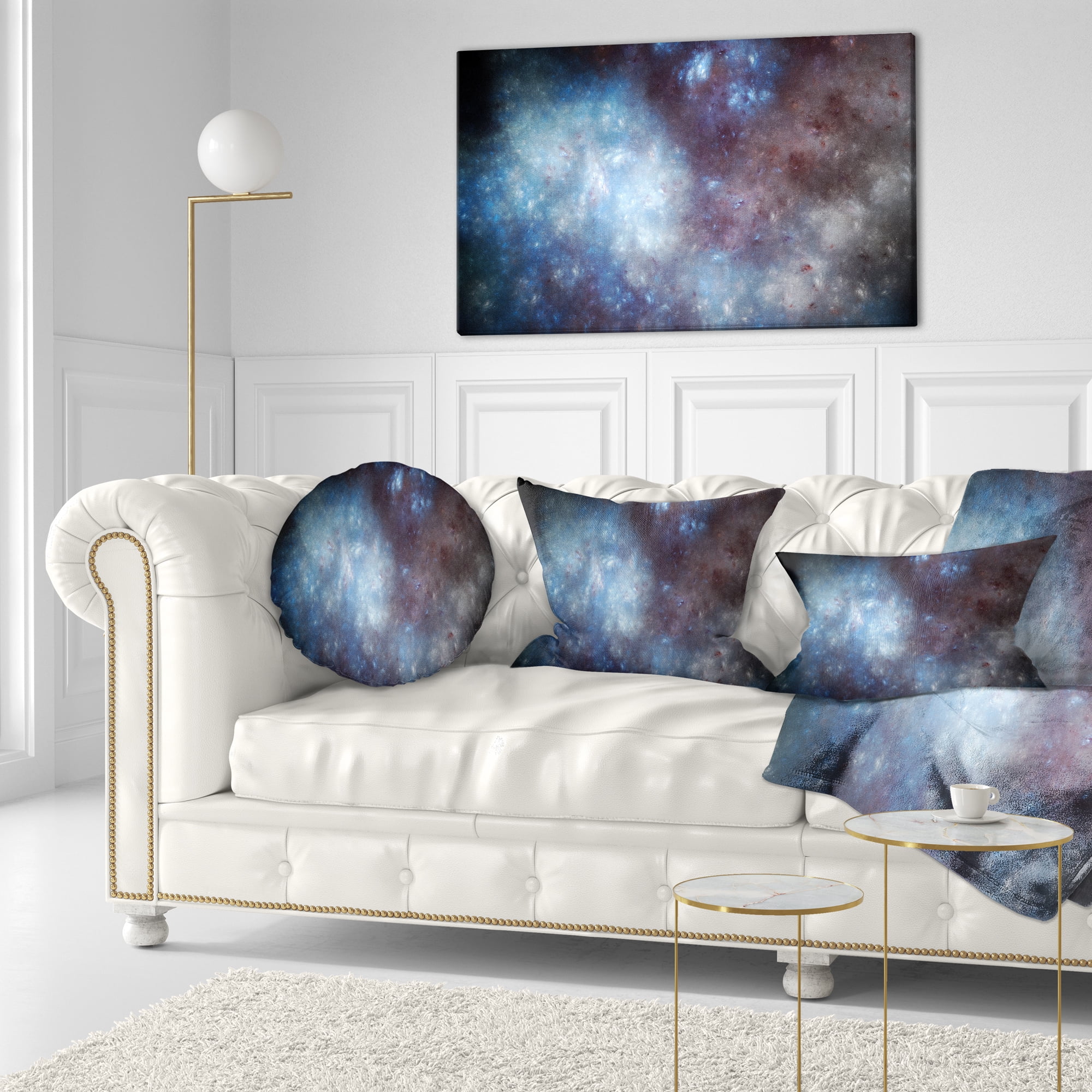 Designart Blue Grey Starry Fractal Sky - Abstract Throw Pillow - 12x20