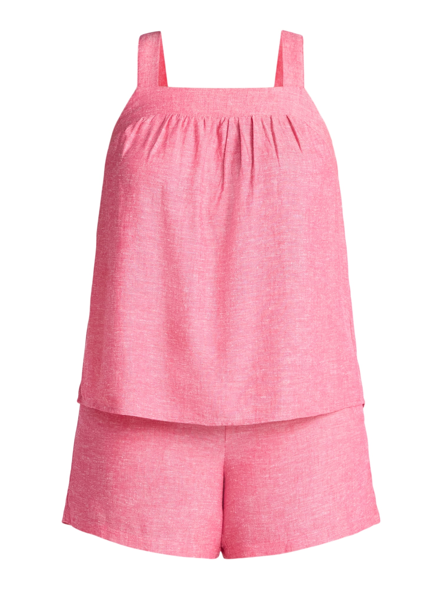 Time and Tru Women's Linen Blend Tank Top and Shorts Set, 2-Piece, Sizes XS-4X