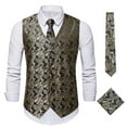 thumbnail image 5 of GHSOHS Mens Vest Tie Set 3PC Formal Waistcoat Jacquard Tuxedo Dress Vest Necktie Pocket Square Suit Vests Wedding Party Tuxedo Set 2XL, 5 of 5