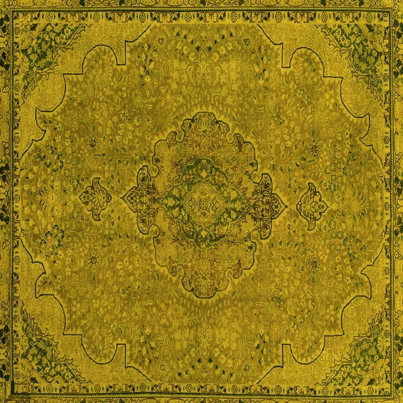 Ahgly Company Machine Washable Indoor Square Abstract Yellow Modern Area Rugs, 7' Square