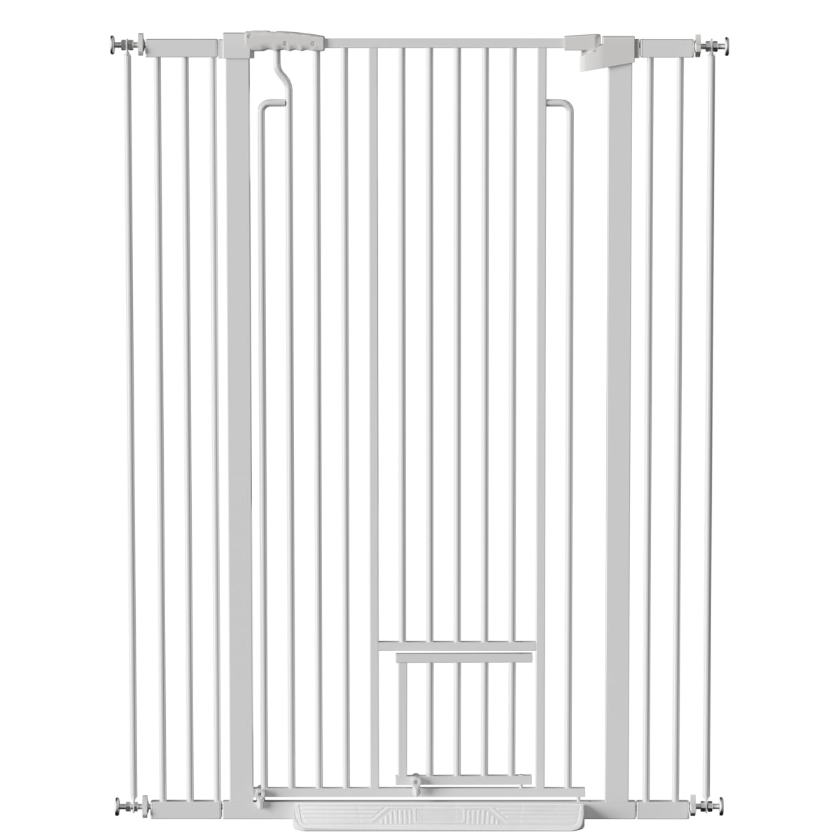 53.15" Extra Tall Cat Gate with Small Cat Door, 29.53"-40.16" Wide Auto Close Safety Pet Gate, 1.37" Narrow Bar Spacing No Drill Pressure Mount for Cats & Dogs, White