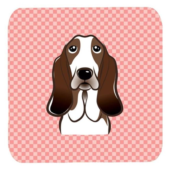 3.5 x 3.5 In. Checkerboard Pink Basset Hound Foam Coasters, Set Of 4