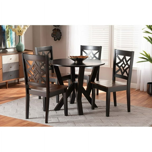 Baxton Studio Kaila Modern and Contemporary Two-Tone Dark Brown and Walnut Brown Finished Wood 5-Piece Dining Set