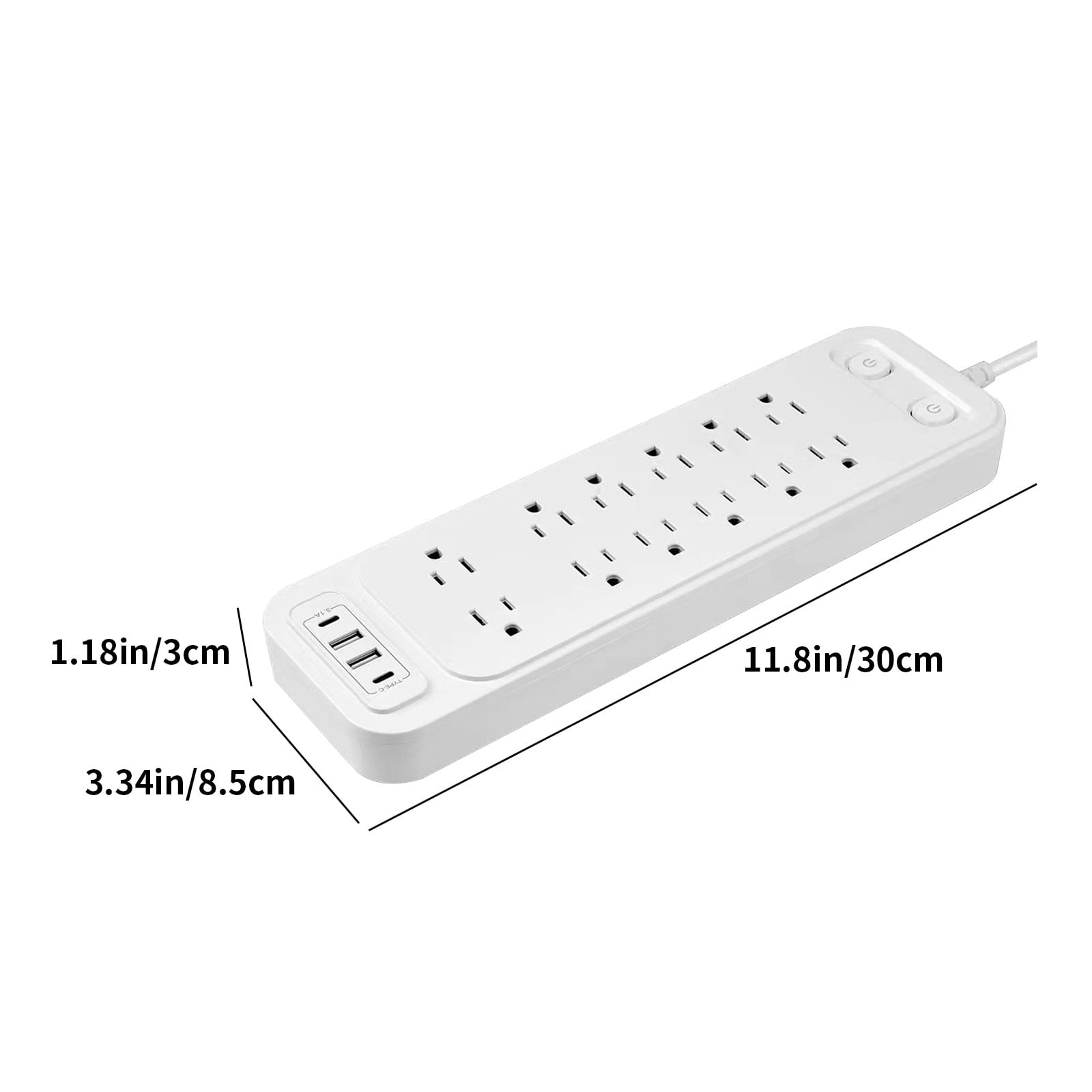 Power Strip, ZzCityTK 12 Surge Protector with USB Ports, 1250W Overload Protection Flame Retardant ABS for Home Office Gaming, White