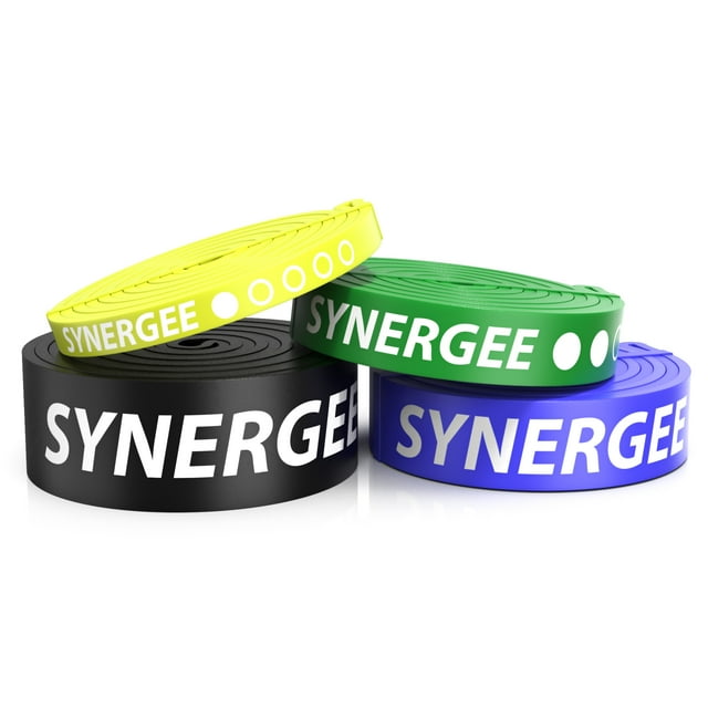 Synergee Set of 4 Pull Up Assist Bands - Heavy Duty Resistance Bands - Power Band Resistance Loop Exercise Bands Mobility & Powerlifting Bands - Perfect for Stretching & Resistance Training