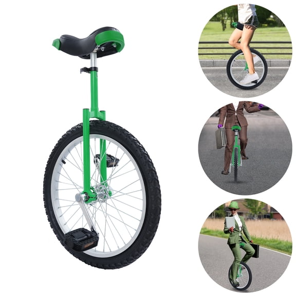 ToppiJoy 20 Inch Green Wheel Outdoor Unicycle One Wheel Bike with Adjustable Seat and Anti-Skid Tires, Outdoor Exercise Unicycles for Adults and Kids Balance Training