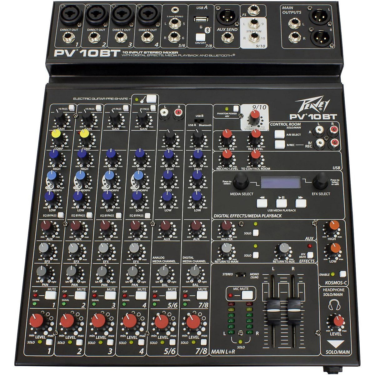 Peavey PV10BT Pro Audio Mixer,4 mic In,Bluetooth/USB,Compressor/Effects Bundle with Peavey PV 20' XLR Female to Male Low Z Mic Cable