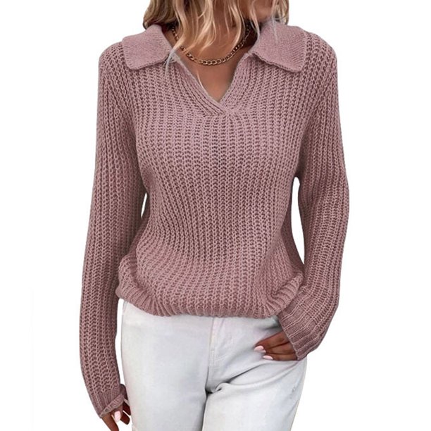 Suéter De Punto Para MujerPoliéster De Suéter De Solapa Para Mujer De Color Sólido Para Otoño Invierno ANGGREK Otros