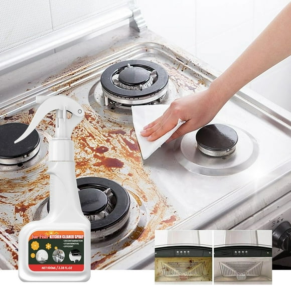 Quitamanchas de aceite de cocina | Desengrasante de 100 ml para campanas extractoras, estufas y fregaderos | Limpiador potente para grasa y suciedad | Fórmula segura con aroma a limón