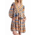 thumbnail image 2 of Women'S V-Neck Long Sleeve Printed Short Dress Loose Casual Bohemian Style Mini Beach Dress Apricot Color XL, 2 of 9