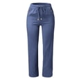thumbnail image 2 of Work Pants Women Elastic Waist High Waisted Wide Leg Solid Color Drawstring Straight Leg Long With Pockets Trousers Dressy Casual Blue M, 2 of 4