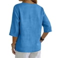 thumbnail image 7 of 3/4 Length Sleeve Womens Tops Cotton Linen V Neck T Shirts Summer Beach Casual Boho Three Quarter Sleeve Tops Blue 2XL, 7 of 7