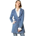 thumbnail image 4 of Chaqueta Vaquera Vaquera Larga Con Cinturón Y Solapa Con Muesca Para Mujer Azul claro XS, 4 of 6