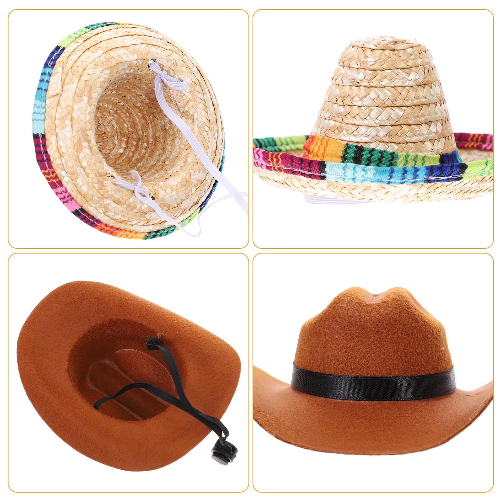 HEATSHAKING 2Pcs Pet Dog Hats Cowboy Style Straw Hat Assorted Colors for Party and Photography
