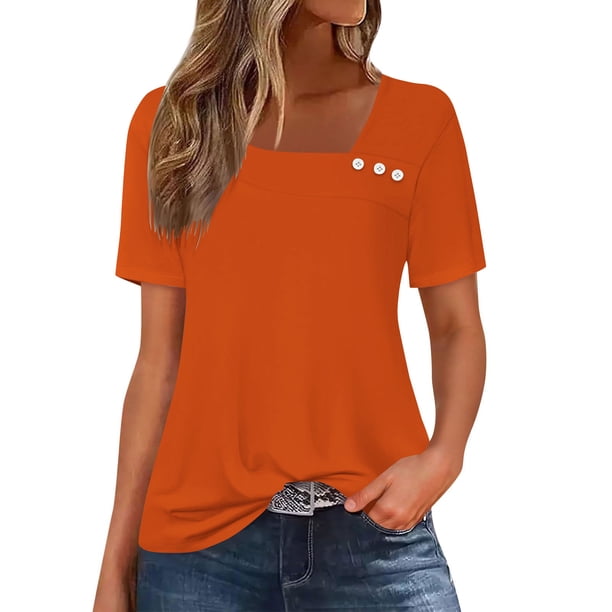 Usted Es Más Que una Camisa de Puntuación de Prueba, de Moda Casual Color Sólido Botón de Manga Corta Cuello en V para Mujeres