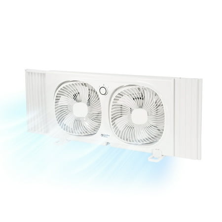 Comfort Zone 9  Twin Window Fan with Individual 180 Degree Rotating Fan Heads  2 Speed  Removable Bug Screen  Ideal for Home  Bedroom  Kitchen & Office  CZ329WT