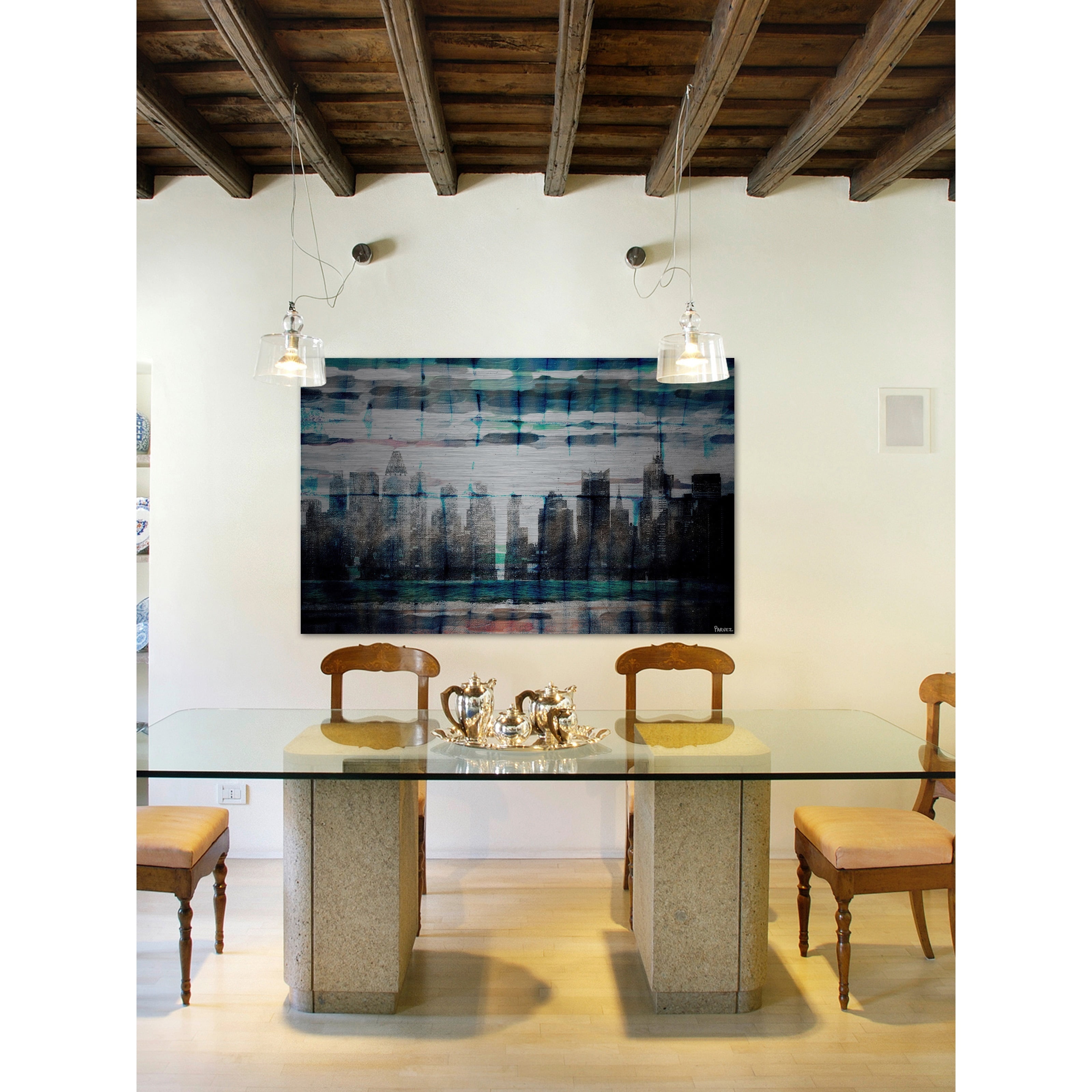 Parvez Taj  'Skyline at Night' Painting Print on Brushed Aluminum 36 x 24
