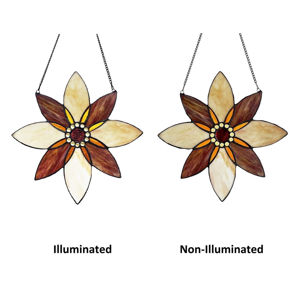 CHLOE Lighting VIOLA Floral-Style Black Finish Stained Glass Window Panel 13" Tall