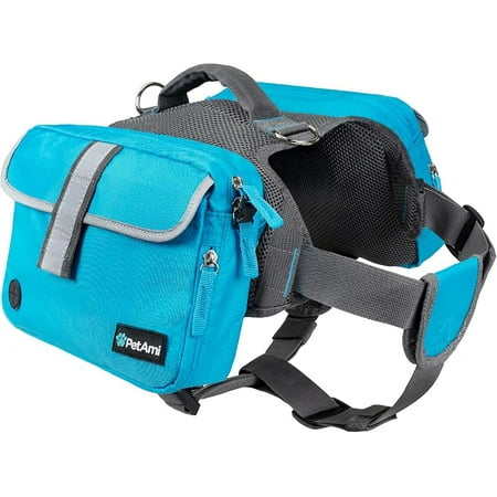 Dog Backpack for Medium Large Dogs  Dog Saddle Bag for Dogs to Wear  Harness Saddlebag with Reflective Safety Side Pockets for Hiking  Camping  Vest Dog Pack for Travel (Blue  Large)