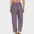 thumbnail image 3 of Plus Size Jeans for Women Women Ladies' Solid Color Cotton And Linen Loose Casual Wide Leg Long Pants Pocket,Purple Women's Plus Size Pants XL, 3 of 6
