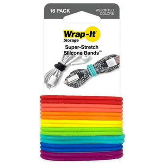 Wrap-It Storage 516-SB-MC Super-Stretch Silicone Bands, Multi-Color, 16-Pk. - Quantity 6