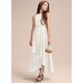 thumbnail image 4 of Drtj 2-14T Junior Flower Girl A-line Scoop Asymmetrical Satin Wedding Bridesmaid Cascading Ruffles Dress, 4 of 6