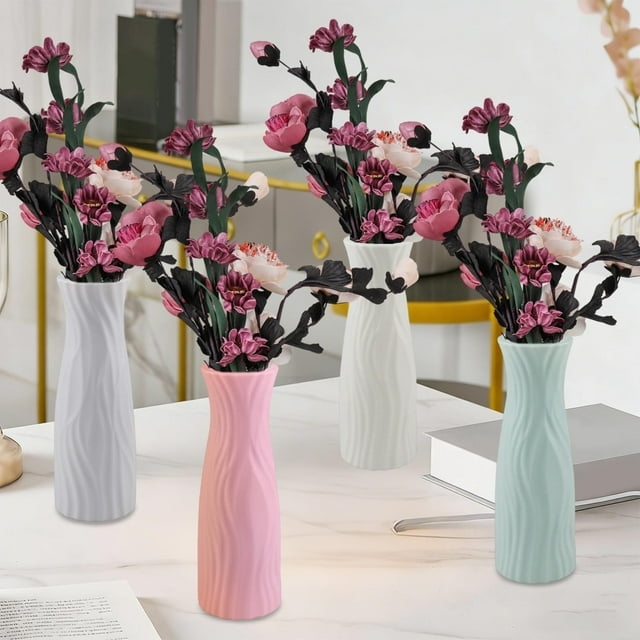 Plastic Bottles Green Plastic Vase for Dry and Wet Flowers Decorative Craft Container with Imitation Rattan Woven Design(1Pcs) Rkxzt