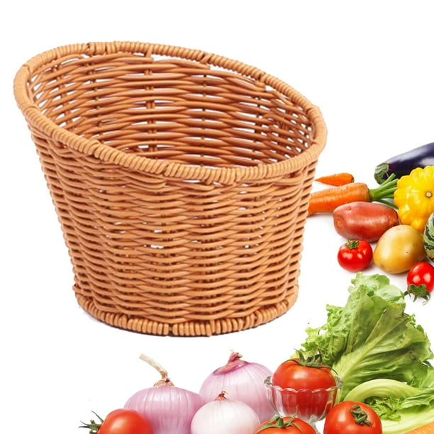 Canasta redonda tejida Sirviendo la bandeja de fruta decorativa hecha a mano Cesta de alimentos de fruta Cesta de verduras para el almacenamiento de 16x12x9cm