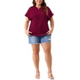 thumbnail image 2 of Agnes Orinda Women's Plus Size Tops Textured Crew Neck Short Sleeve Knit Solid Casual Blouses 3X Burgundy, 2 of 5