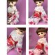 thumbnail image 2 of Tela de Estilo Japonés Oriental Rojo para Muñeca O Cualquier Muñeca de Niña Sunnimix Kimono de muñeca de moda, 2 of 8